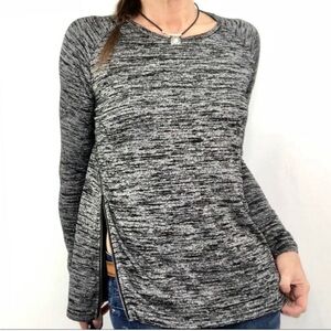 Rag & Bone Camden Side Zip Sweater Top Heathered Gray Black